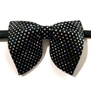 Handmade Oversized Black Sparkle Bow‎ tie Vintage style 70s Wedding Prom Gift